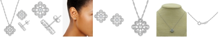 Macy's 2-Pc. Set Diamond Flower Pendant Necklace & Matching Stud Earrings (1/6 ct. t.w.) in Sterling Silver